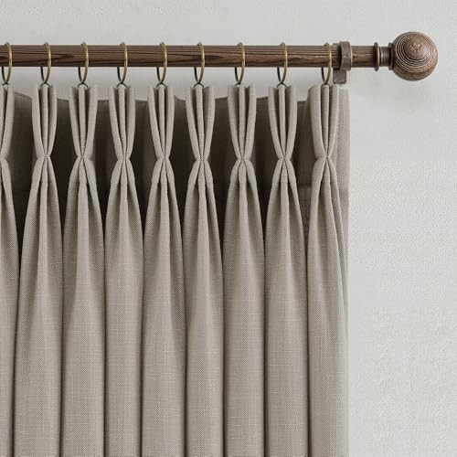 90 Inch Triple Pinch Pleated Linen Curtains 2 Panel Set for Living Room Grey Beige Linen Textured... | Amazon (US)