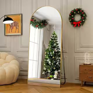 70 in. H x 30 in. W Classic Arched Gold Aluminum Alloy Framed Full Length Mirror Standing Floor M... | The Home Depot