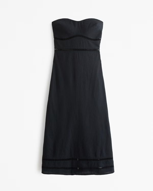 Linen-Blend Strapless Lace-Trim Midi Dress | Abercrombie & Fitch (US)