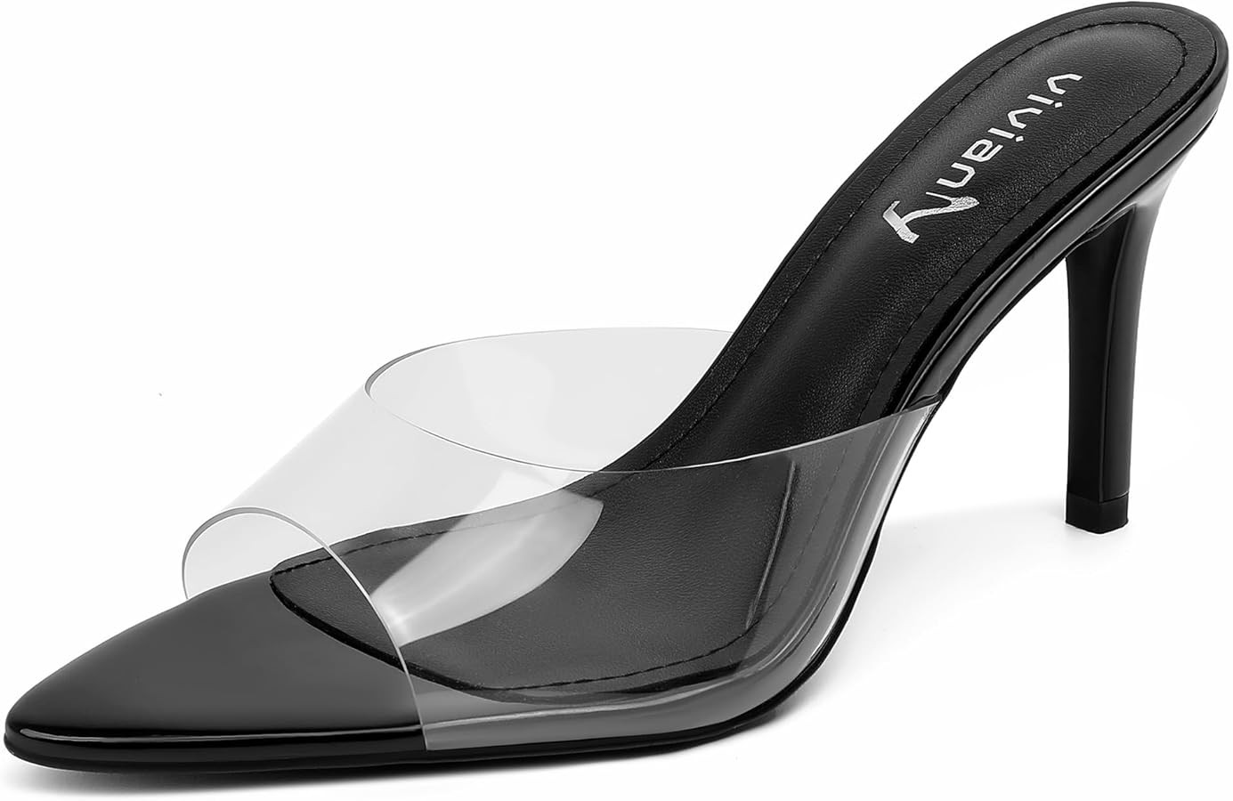 vivianly Clear Pointed Toe Heels Sandals Transparent Strap Stiletto High Heels Slip on Mules for ... | Amazon (US)