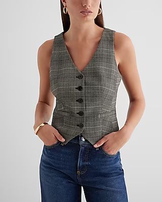 Editor Plaid Button Front Blazer Vest | Express