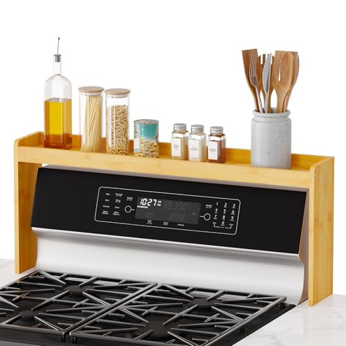 SpaceAid Bamboo Over the Stove Spice Holder Shelf, 31.5" Kitchen Organizer Stove Spice Top Rack, 11.6" Height Countertop Storage, Over Oven Back Sink Organization Shelf, Natural | Amazon (US)