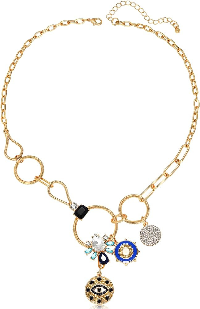 Charm Necklace for Women Gold Evil Eye Sun Moon Flower Coin Pendant Necklace Dainty Paperclip Cha... | Amazon (US)