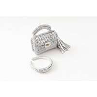 Shiny Silver Bag & Headband Combo - Leather Handwoven Handmade Handvoven Bag- Metallic Crocket Bag, -Hair Acesseories | Etsy (US)