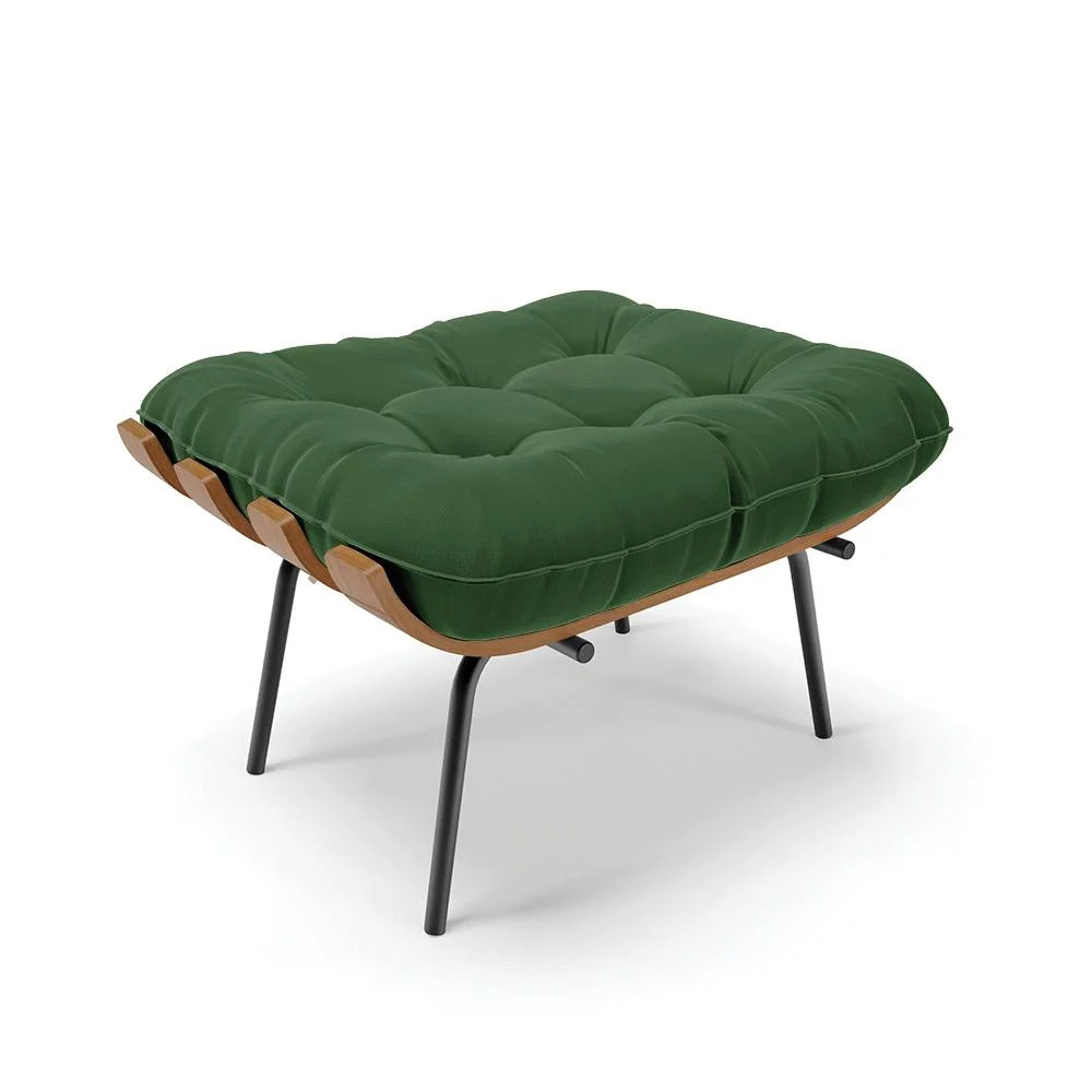 Puff Costela Suede Verde Base Metálica Preto - D'Rossi - Camicado | Camicado (BR)