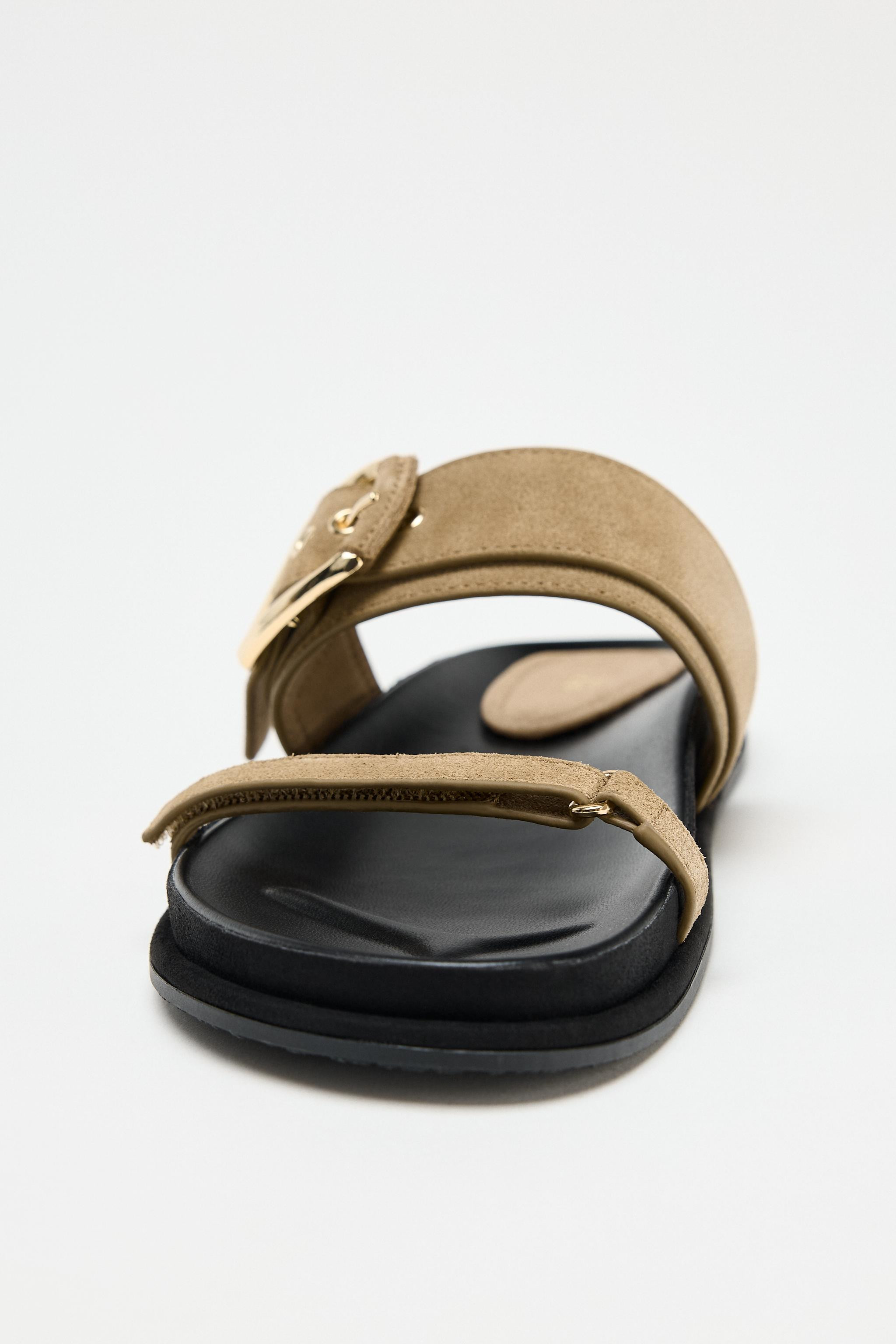 FLAT SUEDE STRAPPY SANDALS | Zara US