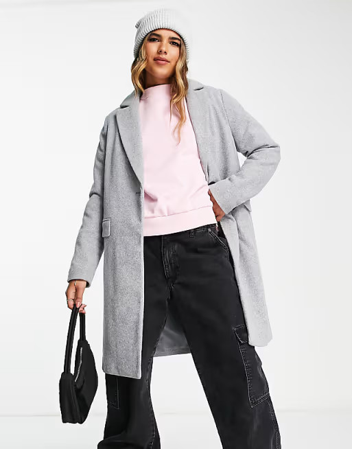 New Look formal lined button front coat in grey | ASOS (Global)