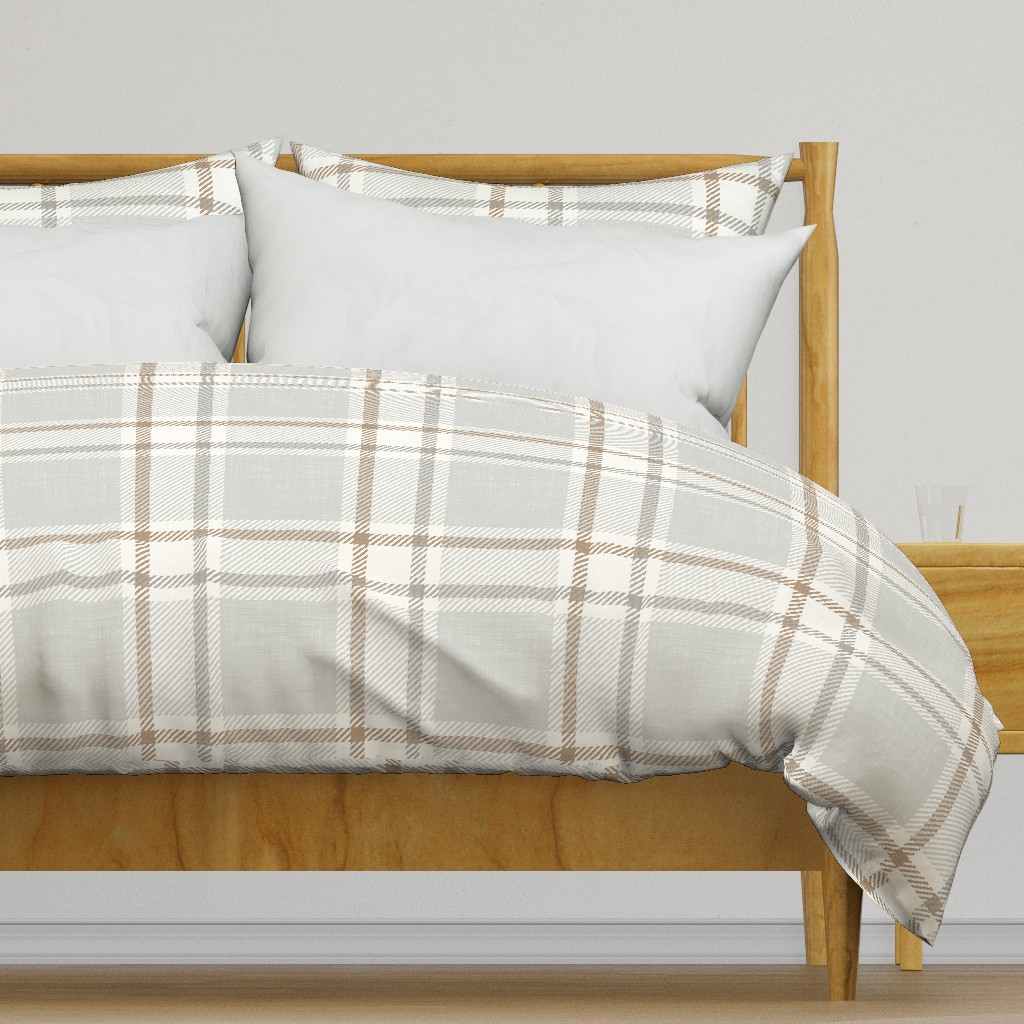 Oversized Textured Farmhouse Tartan Plaid - Warm Neutral Gray Brown Beige Duvet Cover | Spoonflow... | Spoonflower