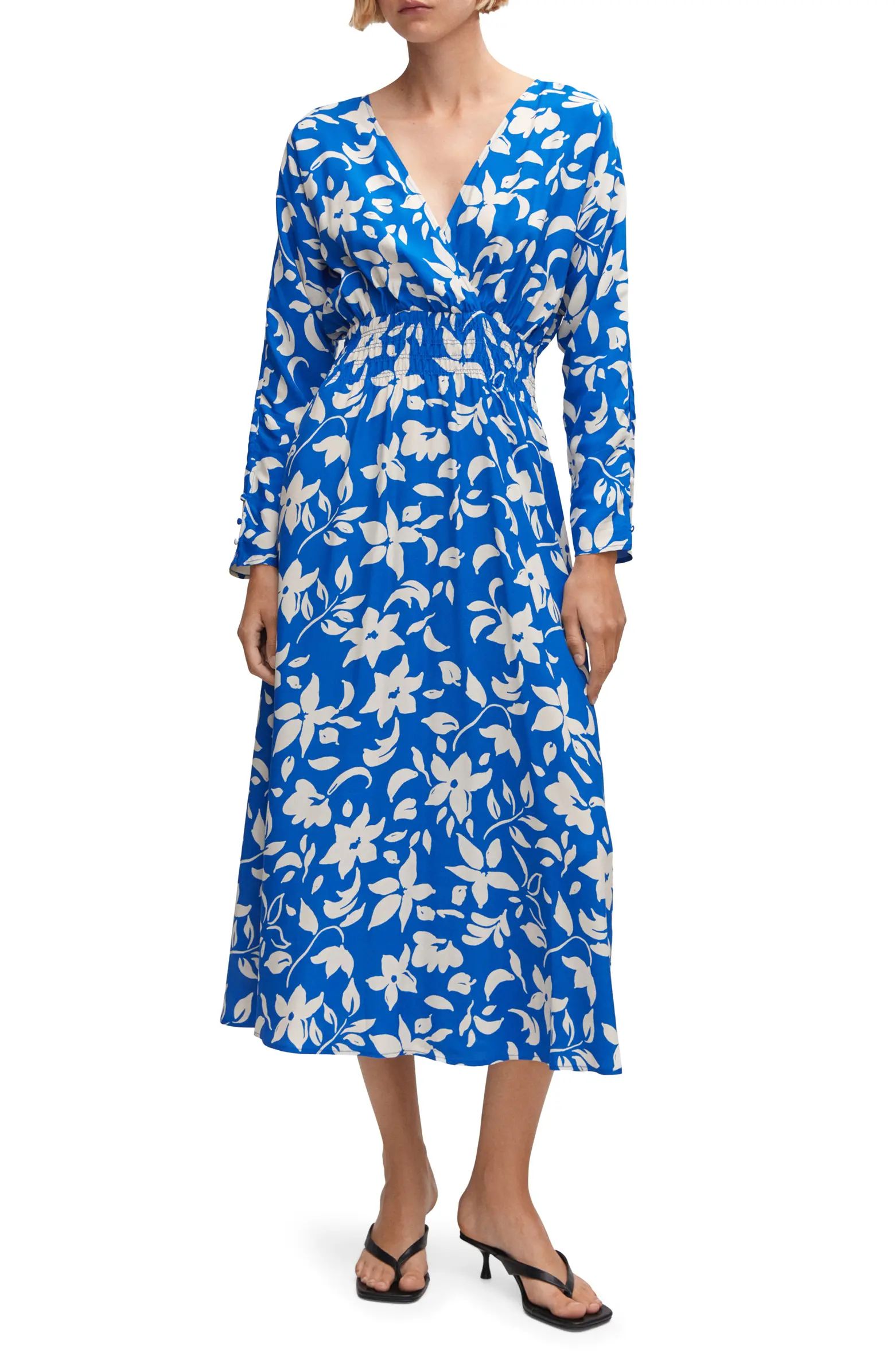 MANGO Floral Print Long Sleeve Faux Wrap Dress | Nordstrom | Nordstrom