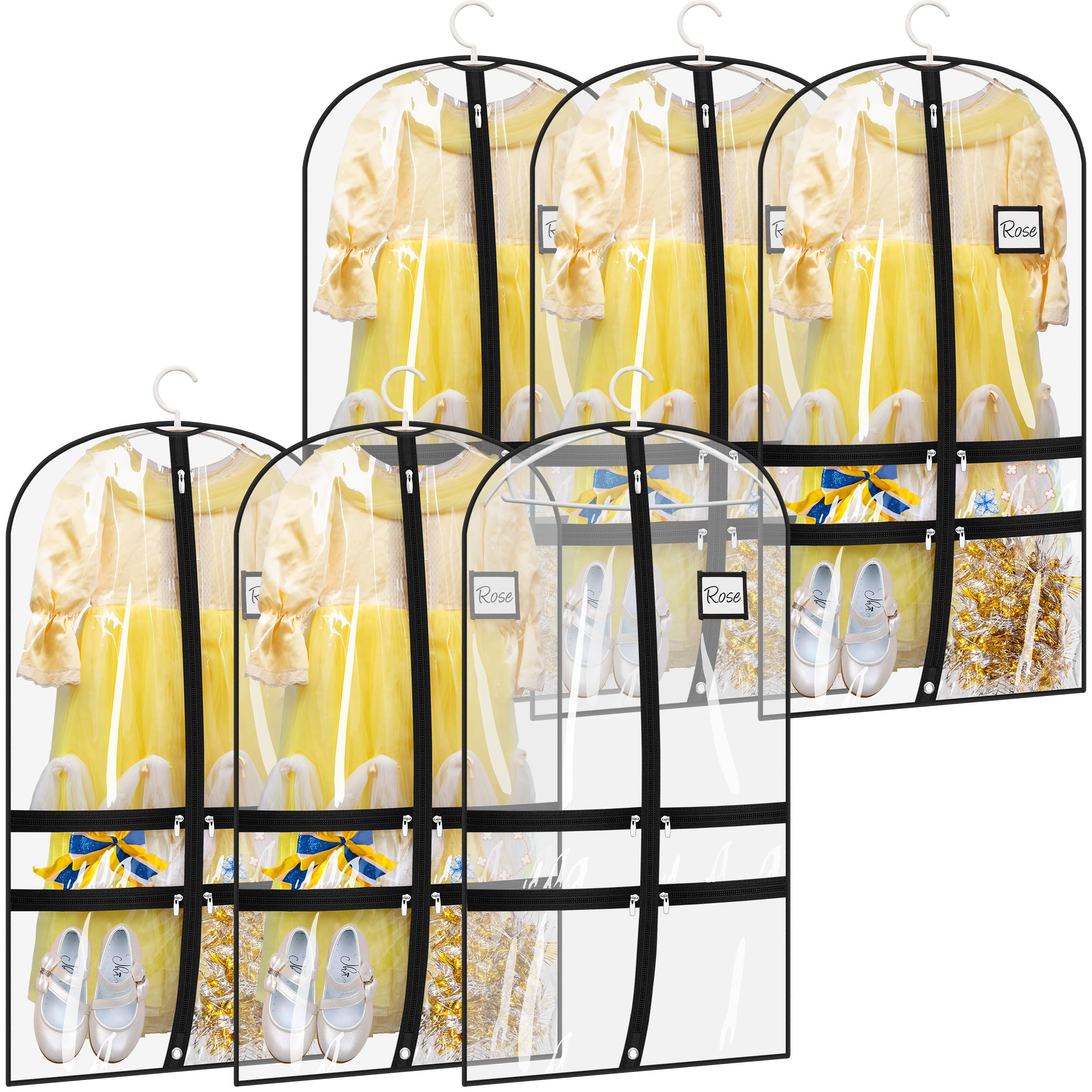 SLEEPING LAMB 6 Packs Clear Dance Garment Bags for Dancers with 4 Pockets, 40" Kids Dance Costume... | Amazon (US)