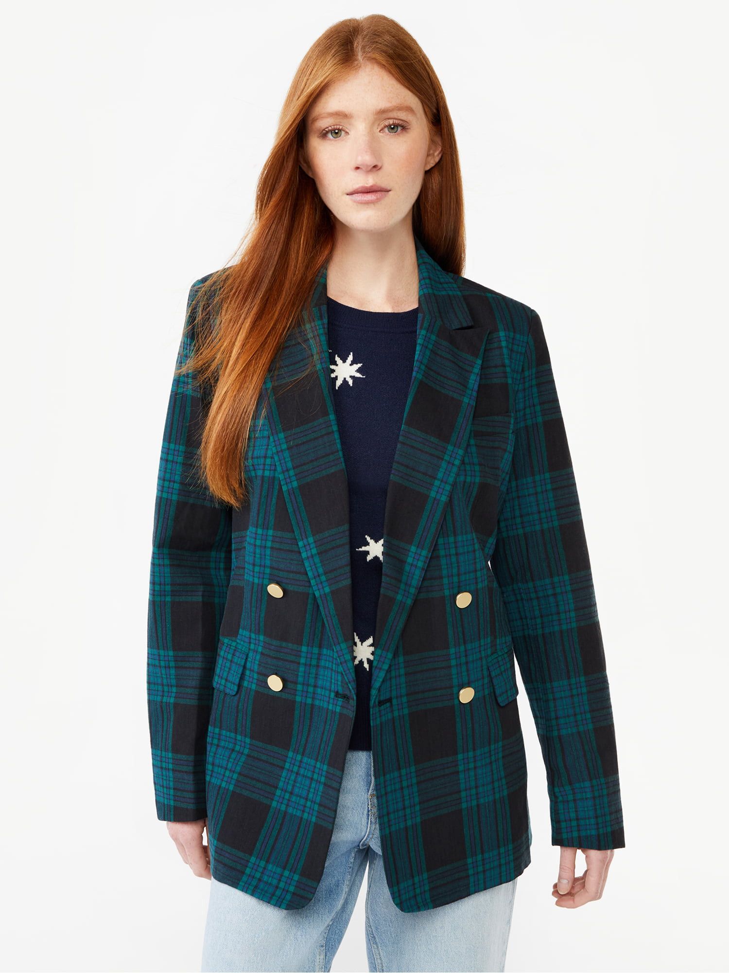 Free Assembly Women's Slim Double Breasted Blazer | Christmas Blazer | Plaid Blazer | Walmart Fashio | Walmart (US)