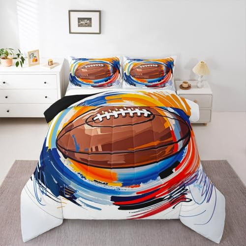 Boys Football Comforter Set Twin Kids Teen Sports Bedding Set Bedroom Decor,Watercolor Tie Dye Hand Drawn Graffiti Football Bedding Comforter Sets Rugby Quilt Duvet 1 Pillow Case Colorful Brown | Amazon (US)