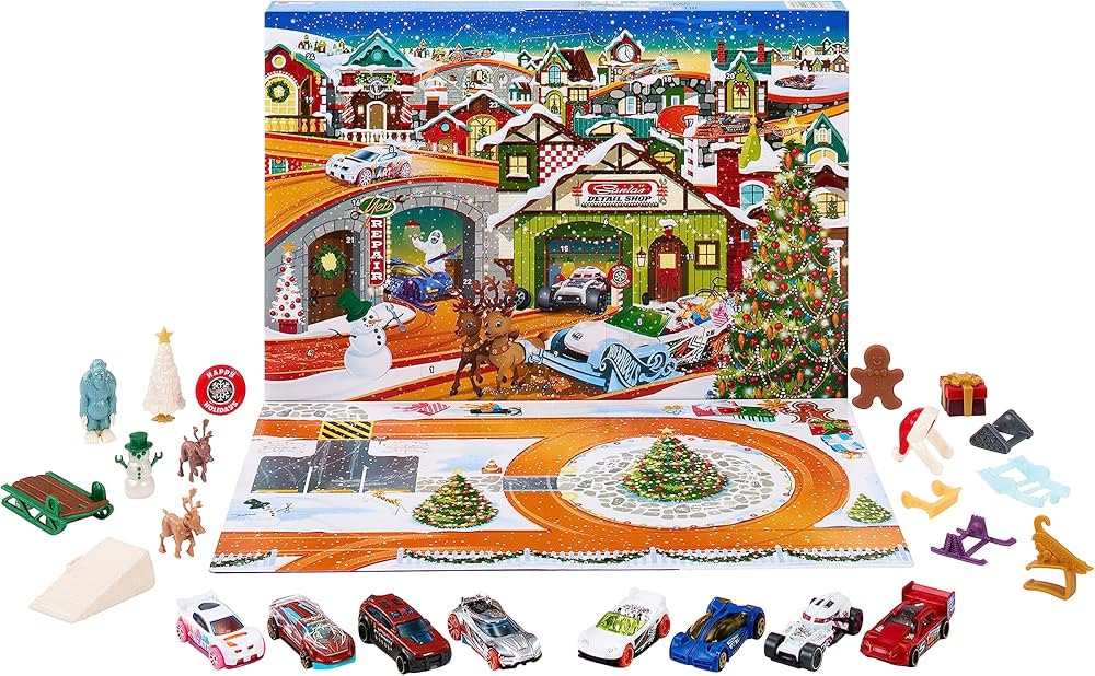Hot Wheels Toy Car Set, 2023 Advent Calendar with 8 Cars in 1:64 Scale, 16 Accessories & Playmat,... | Amazon (US)