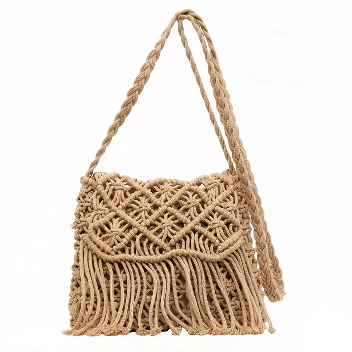 Alilang Macrame Fringe Shoulder Bag Knotted Rope Crossbody Handbag Boho Woven Tassel Bag Lightwei... | Target