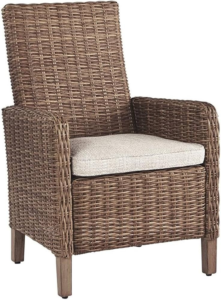 Signature Design by Ashley Beachcroft Wicker Arm Chair with Cushion, 2 Count, Brown | Amazon (US)
