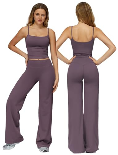 ABOCIW Womens Workout Sets 2 Piece Spaghetti Straps Crop Top Straight Leg Yoga Pants Yoga Pilates... | Amazon (US)