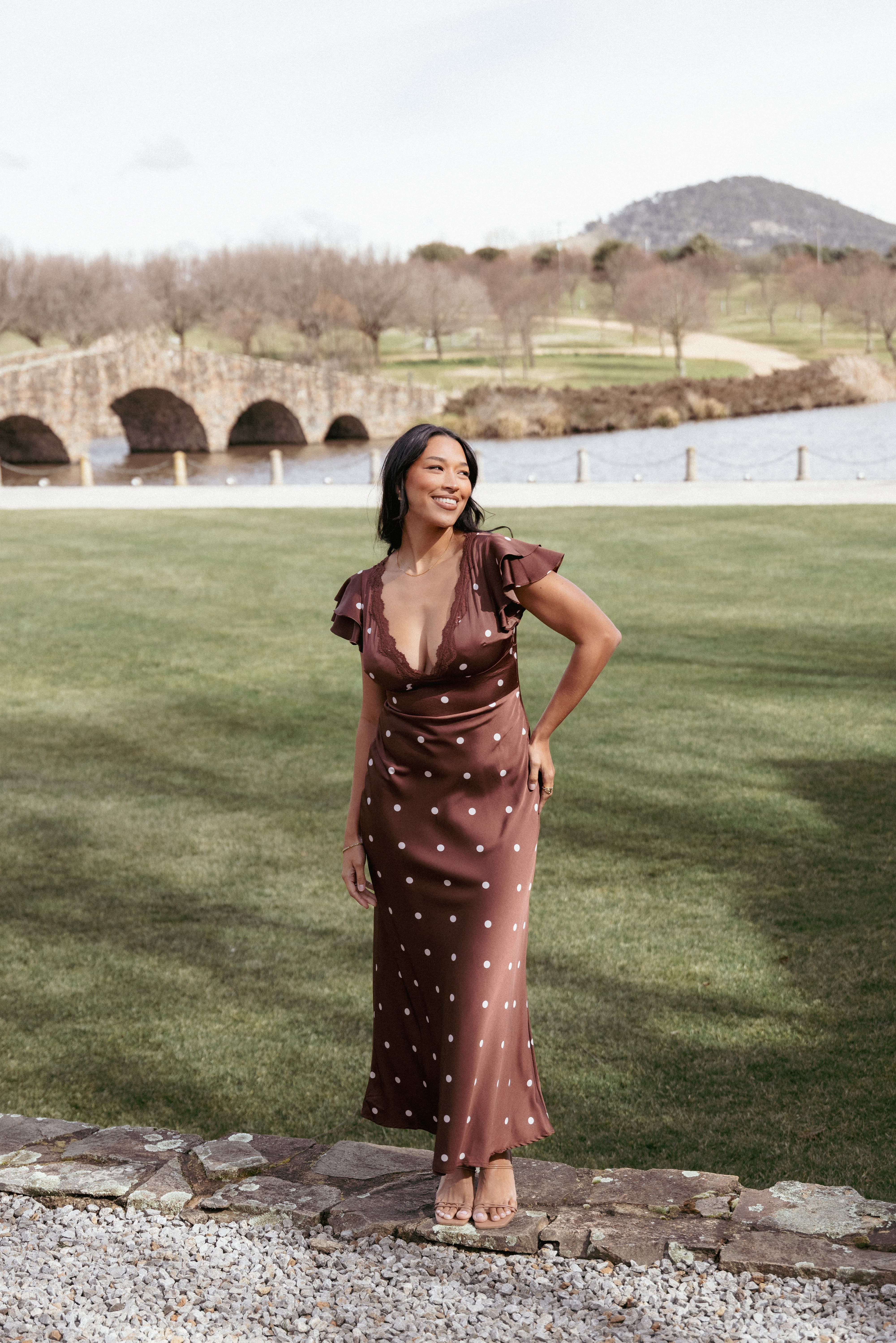 Arella Maxi Dress - Brown Polka Dot | Petal & Pup (US)
