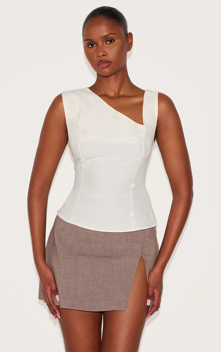 Cream Asymmetric Fitted Vest | PrettyLittleThing US