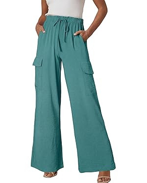 EVALESS Women Wide Leg Cargo Pants Summer Casual Drawstring Waist Lounge Trousers 2026 Beach Vaca... | Amazon (US)