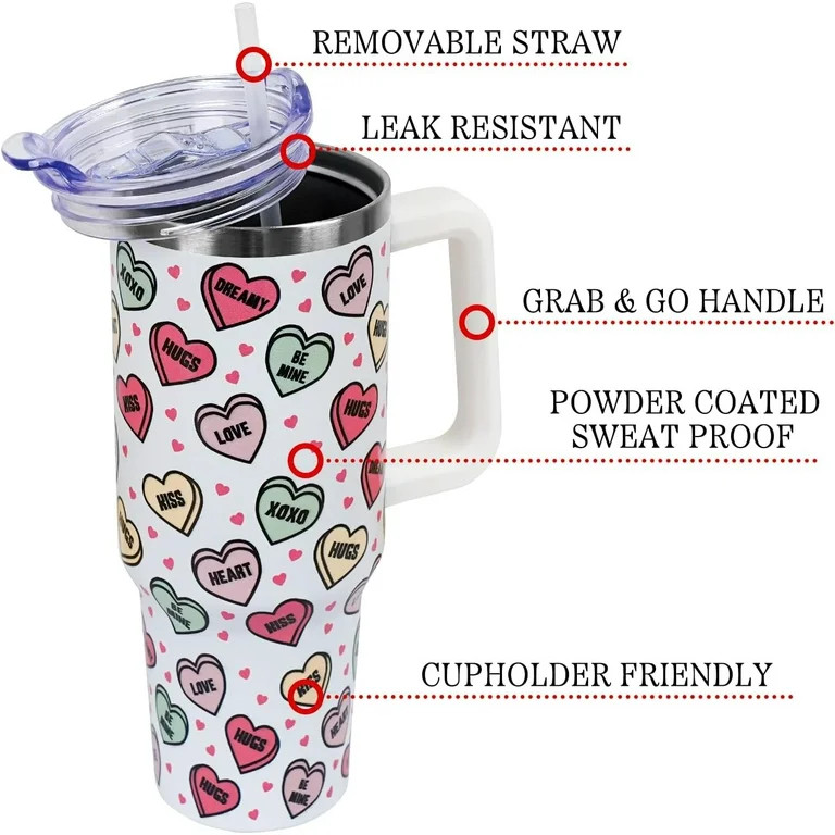 Valentines Day Gifts 40 oz Tumbler with Handle and Straw Lid,Cute Valentine''s Day Gift for Her W... | Walmart (US)
