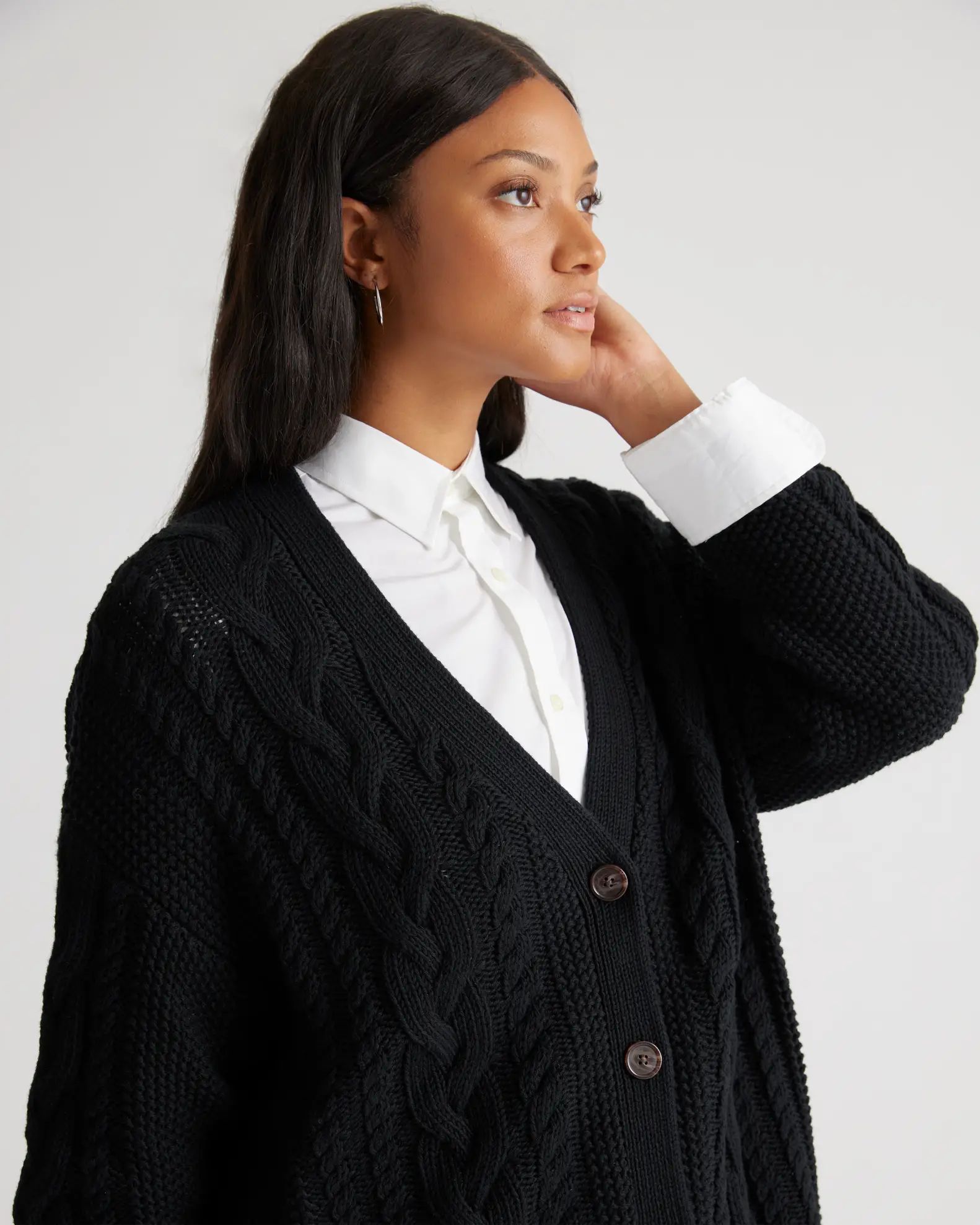 100% Organic Cotton Oversized Cable Cardigan | Quince