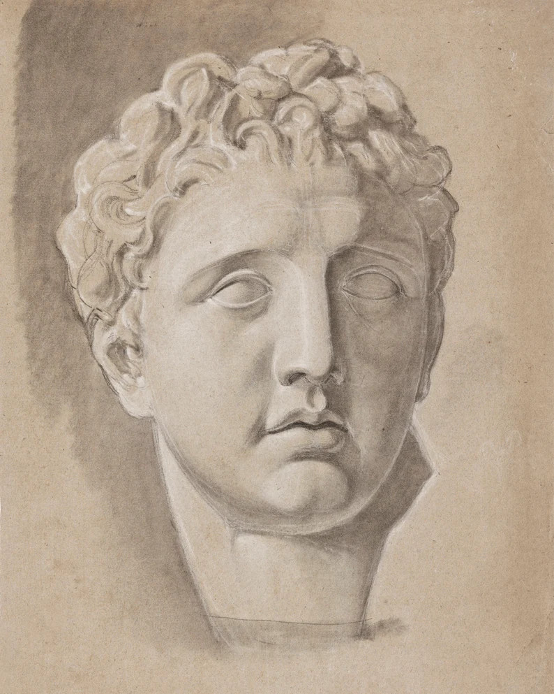 Bust Sketch Drawing, Statue Wall Art, Vintage Man Sketch Art, Figure Art, Vintage Drawing, Marble... | Etsy (US)