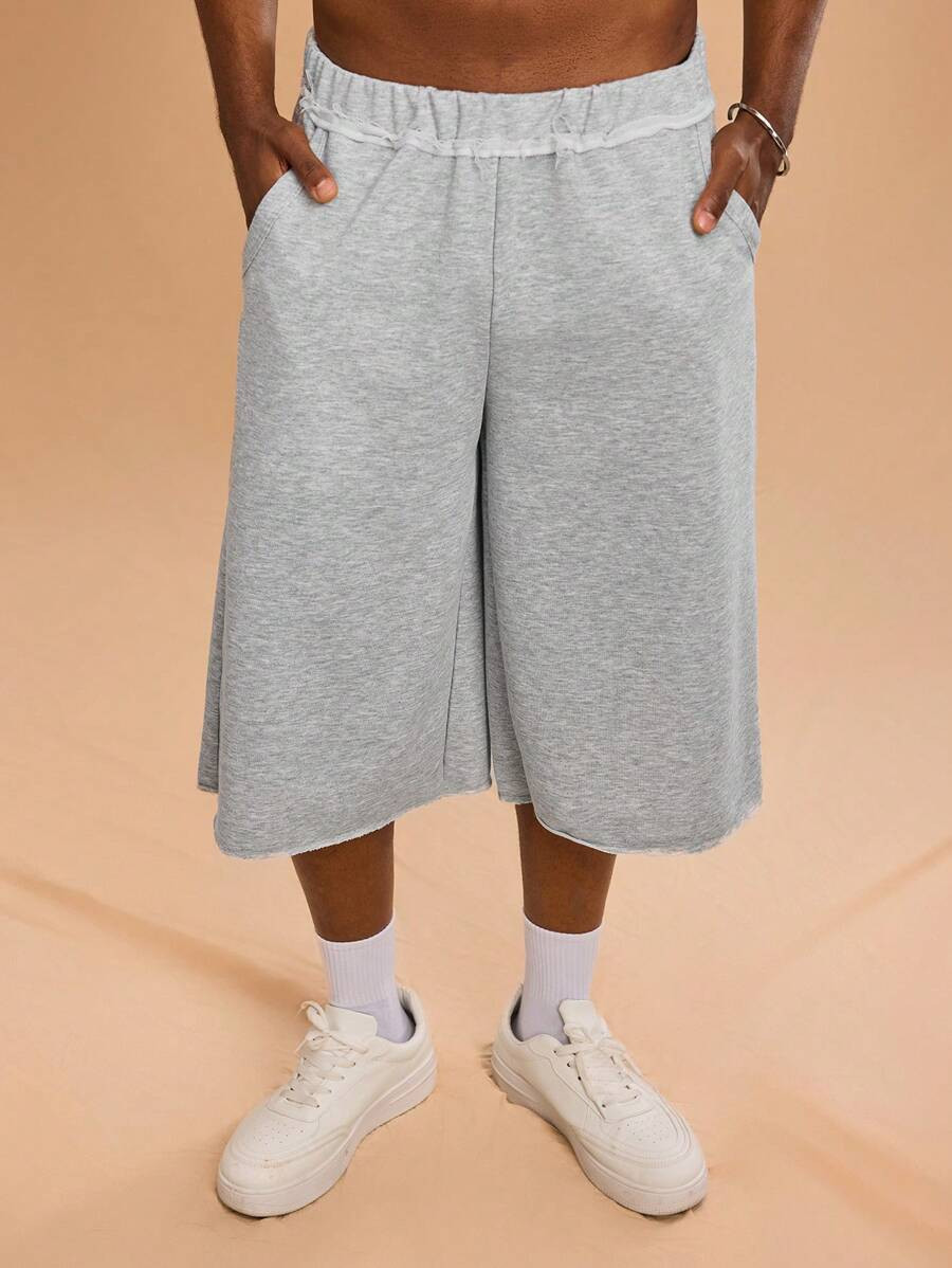 Forever 21 Men's Grey Casual Loose Mid-Length Athletic Shorts With Unfinished Edges; Suitable For... | SHEIN