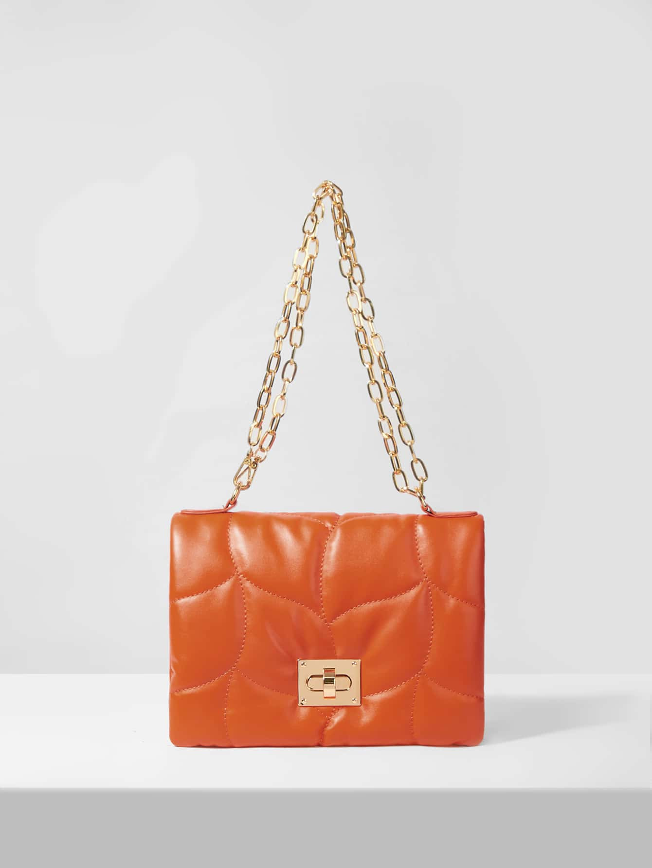 Neon Orange Geometric Quilted Chain Square Bag | SHEIN