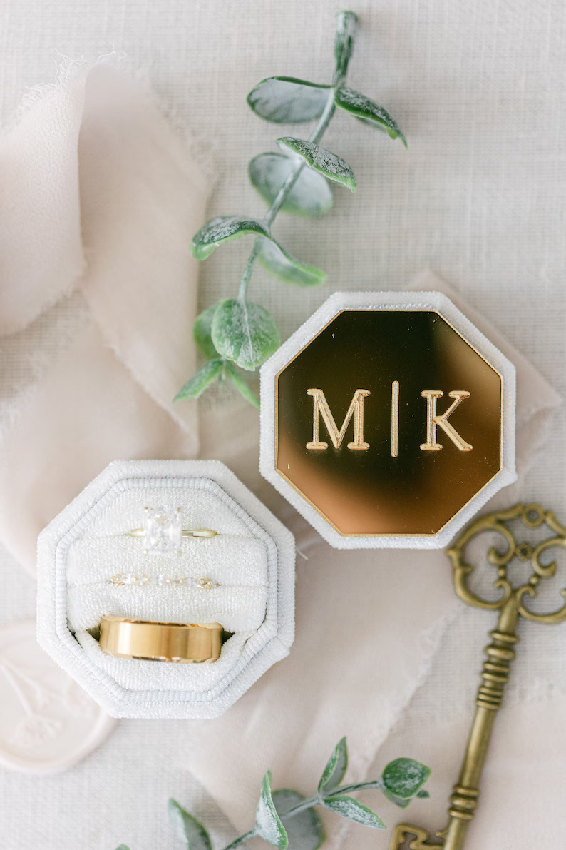 Engraved Gold Mirror Octagon Velvet Ring Box Custom Wedding Ring Box Engagement Ring Box Triple S... | Etsy (US)