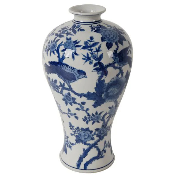 Bird-themed White/Blue Ceramic Vase | Bed Bath & Beyond