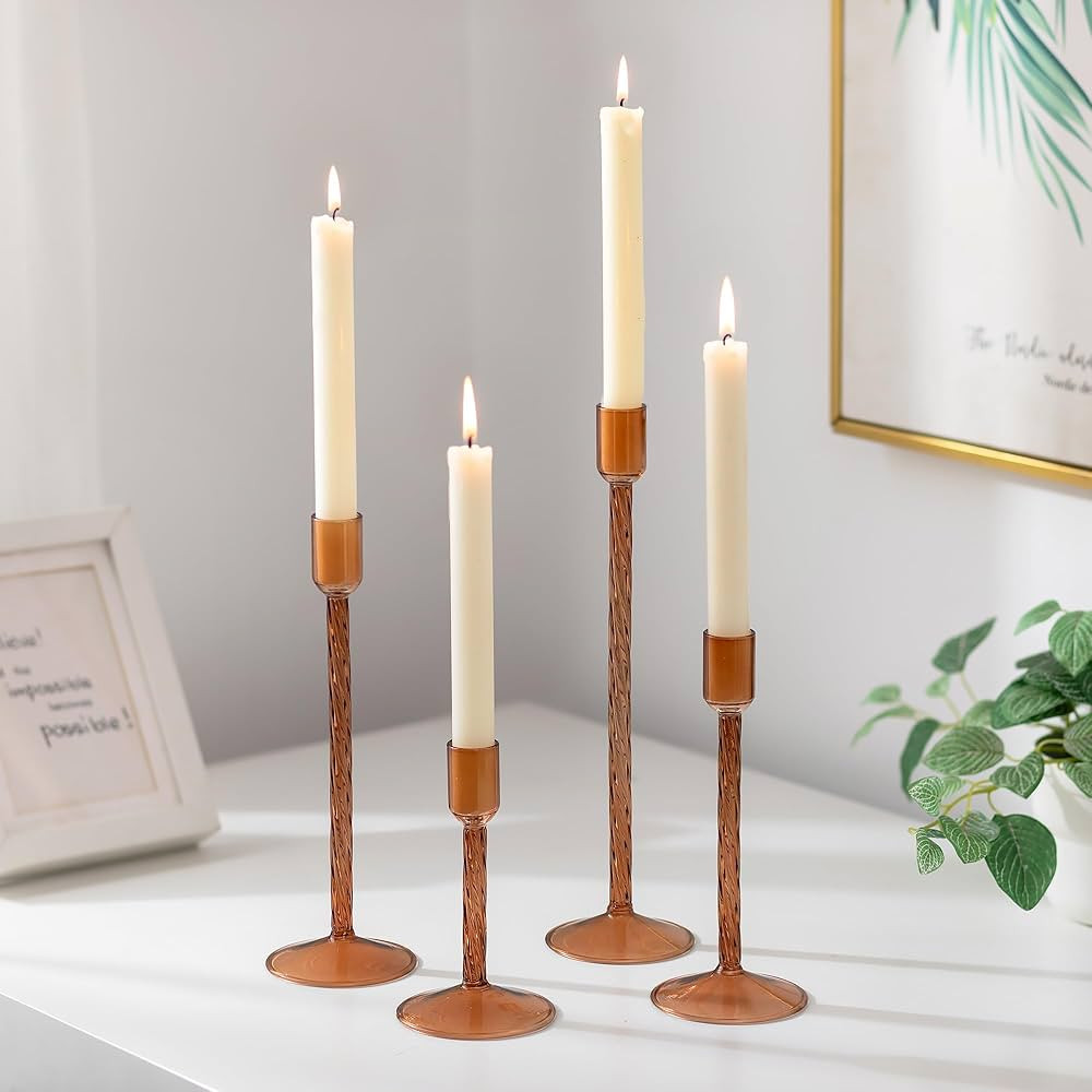 Glasseam Glass Candle Holder Brown: Fall Candle Holders Set of 4 Tall Candle Stick Candle Holder ... | Amazon (US)