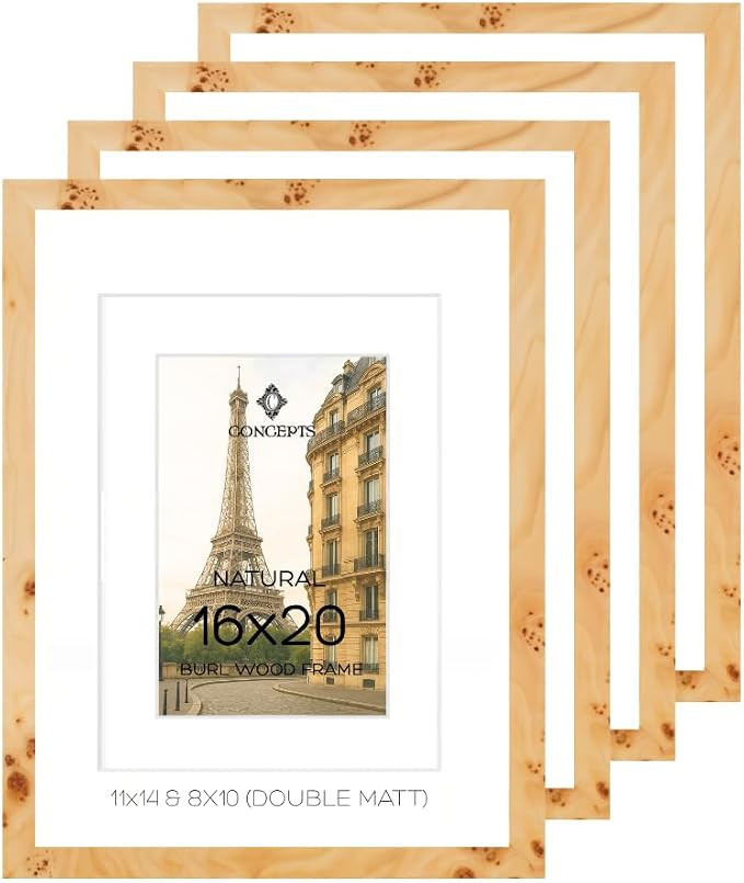 Set Of 4-16x20 Matted to 11x14 and 8x10 Burl Wood Picture Frames - Natural Wood Finish Picture Fr... | Amazon (US)