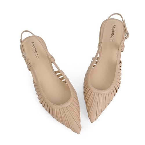 Modatope Slingback Nude Flats for Women Pointed Toe Ballet Flats Classic Low Heel 2025 Sandals Size 10 | Amazon (US)