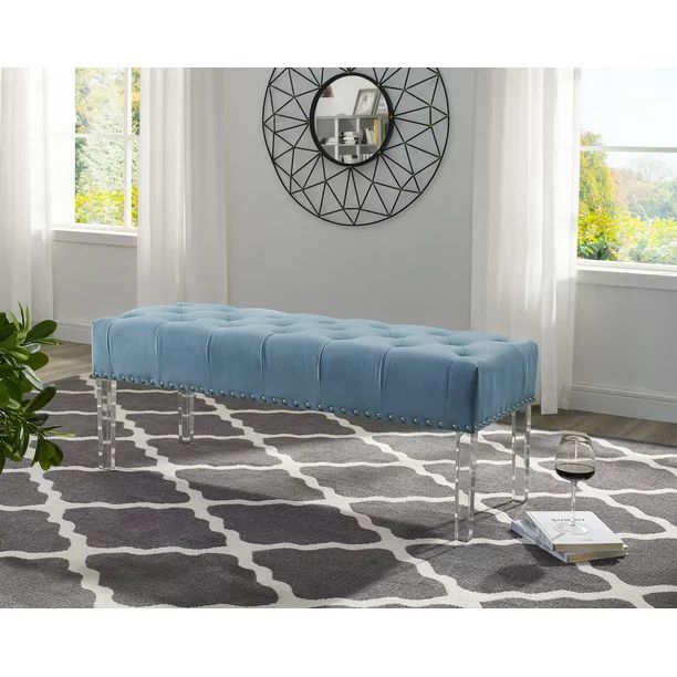 Roundhill Valley Button tufted Velvet Upholstered Bench With Acrylic Leg - Walmart.com | Walmart (US)