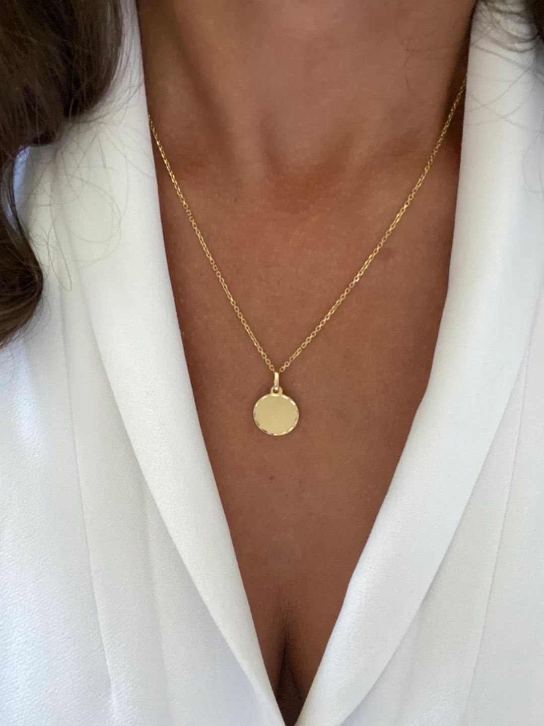 Disc Necklace in 14k Yellow Gold. Diamond Cut Edge. Engravable Disc. Free Engraving | Etsy (US)