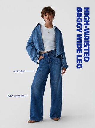 High-Waisted Baggy Wide-Leg Studded Jeans | Old Navy (US)