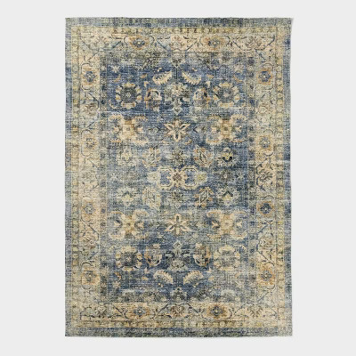 7'x10' Woven Floral Distressed Rug Blue - Threshold™ designed with Studio McGee: Indoor Low Pil... | Target