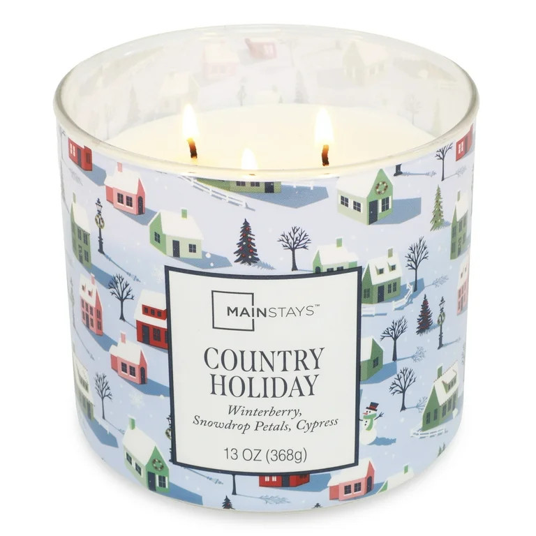 Mainstays 3-Wick Country Holiday Scented Candle with a Village Toss Scene Wrap, 13-Ounce | Walmart (US)