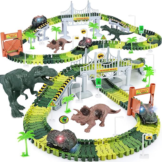 Dinosaur Toys,Create A Dinosaur World Road Race,Flexible Track Playset and 2 pcs Cool Dinosaur ca... | Amazon (US)