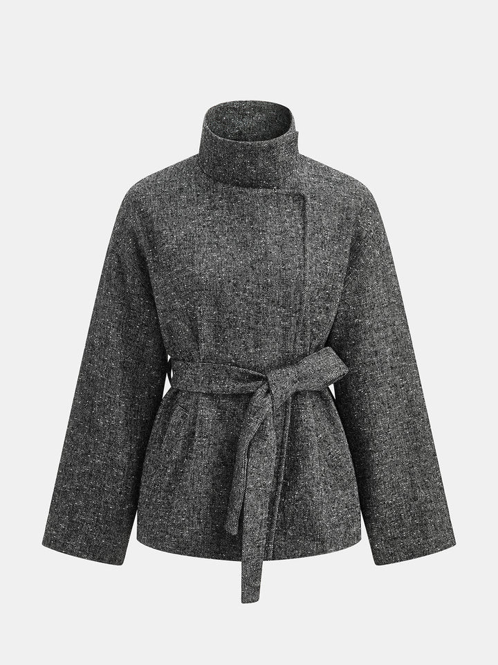 Belted Speckled Tweed Coat | Commense