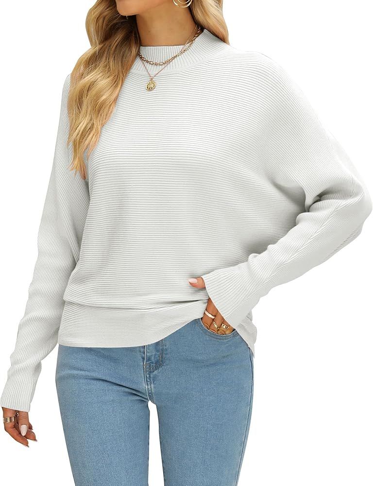 ZESICA Women's Fall Turtleneck Batwing Long Sleeve Ribbed Knit Casual Soft Pullover Sweater Jumper T | Amazon (US)