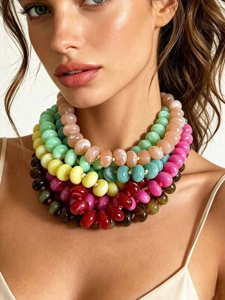 1pc European & American Luxury Transparent Resin Macaron Beaded Necklace, Unique Design For Women | SHEIN US | SHEIN