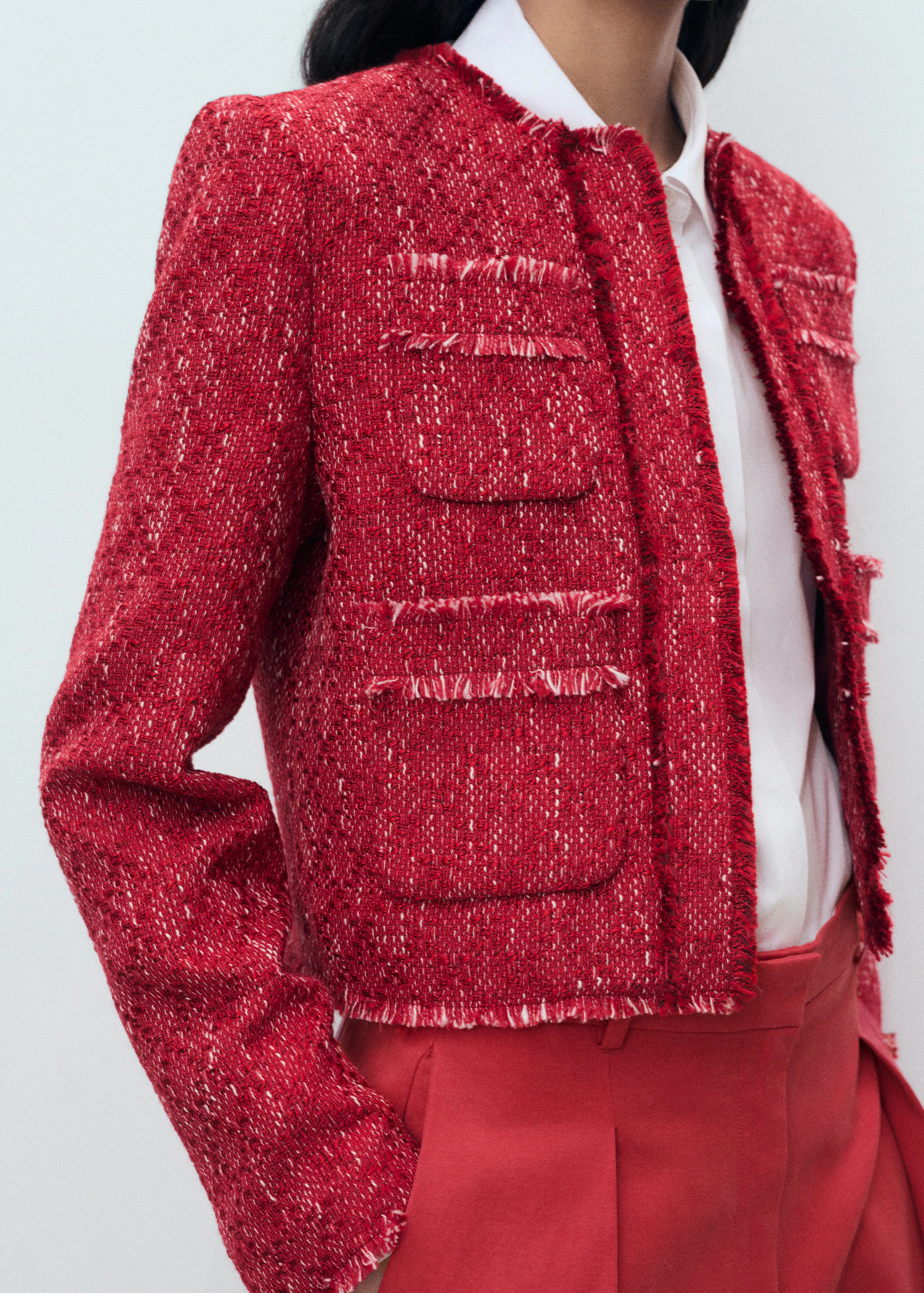 Tweed jacket with frayed ends | MANGO (UK)