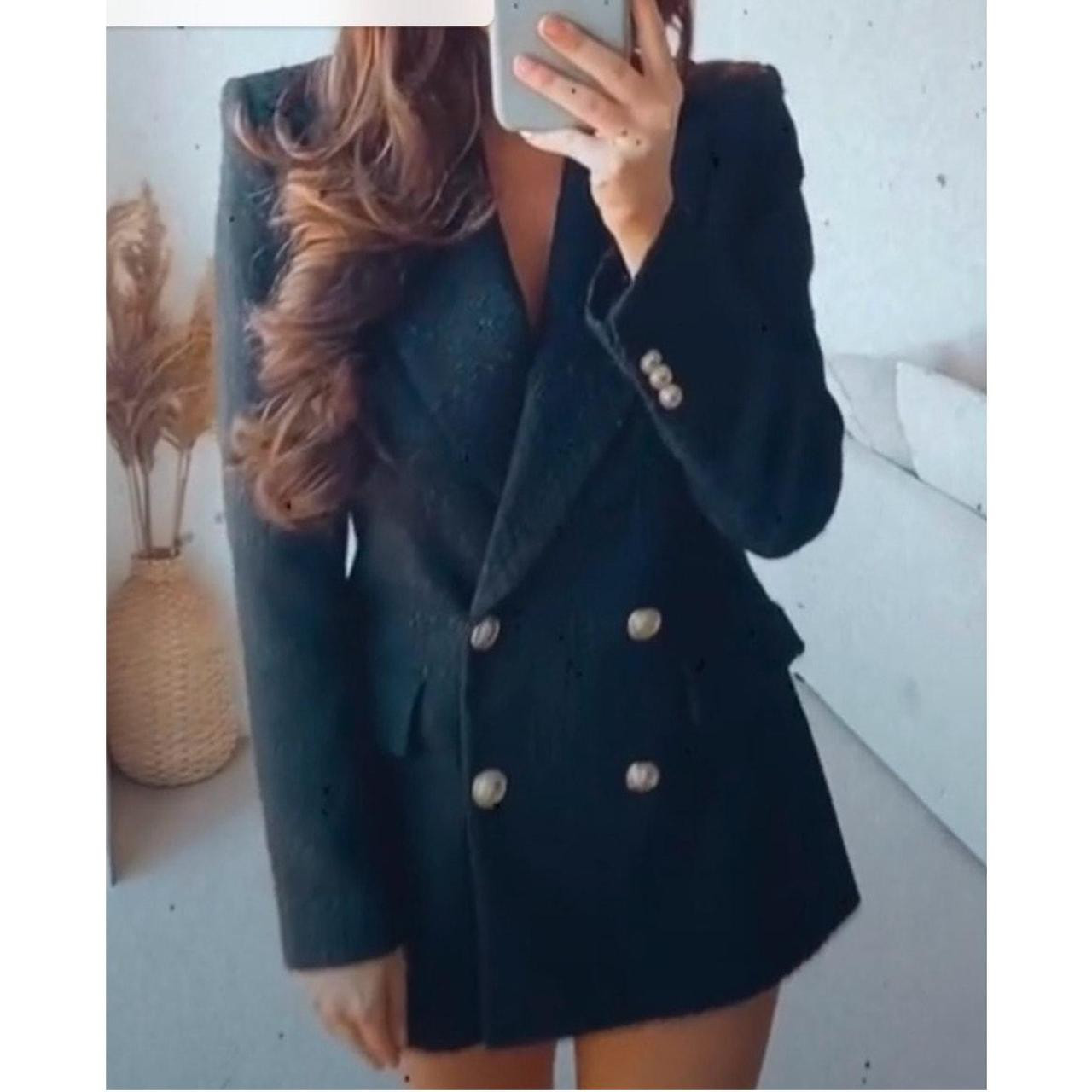 Zara Women's Blazer Jacket - Black/Gold - S | Depop US