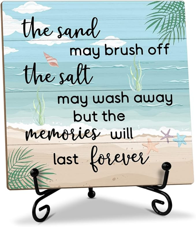 Beach Wooden Sign Desk Decor Wood Plaque with Support Stand, Coastal Decor Beach Summer Decoratio... | Amazon (US)