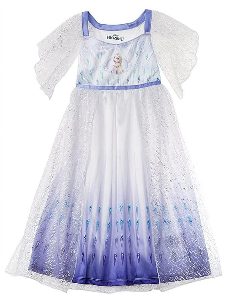 Disney Girls' Frozen Fantasy Nightgown Princess Elsa Dress Pajama, White - Elsa Epilogue, Size 8 | Walmart (US)