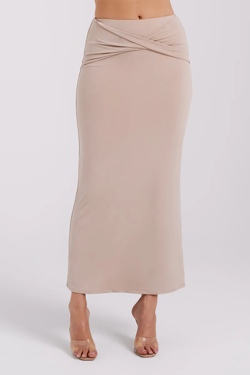 Ceri Maxi Twist Skirt - Taupe | Meshki (APAC)