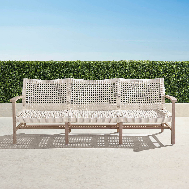 Sofa, Isola - Weathered Teak & Washed White Wicker - Outdoor Furniture - Frontgate | Frontgate