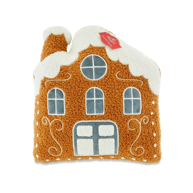 Brown & White Gingerbread House Decorative Christmas Pillow, 11.75 in, by Holiday Time - Walmart.... | Walmart (US)