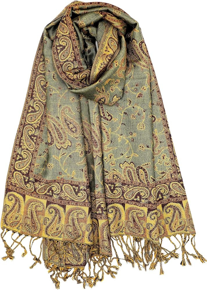 Achillea Soft Silky Reversible Paisley Pashmina Shawl Wrap Scarf w/Fringes | Amazon (US)
